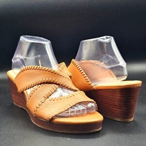 Jack Rogers "Jackie" Mid Wedge Sandals Tan 9.5